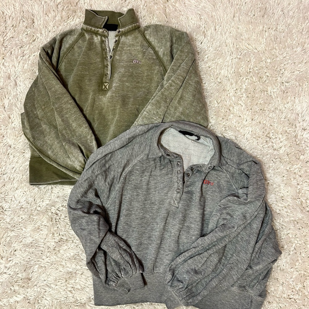 Two Urban Outfitters Out From Under Cropped Collared Sweatshirts